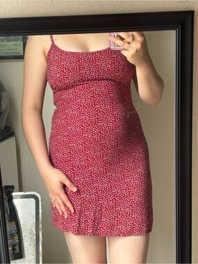 Brandy Melville Cherry Red Floral Slip Dress
